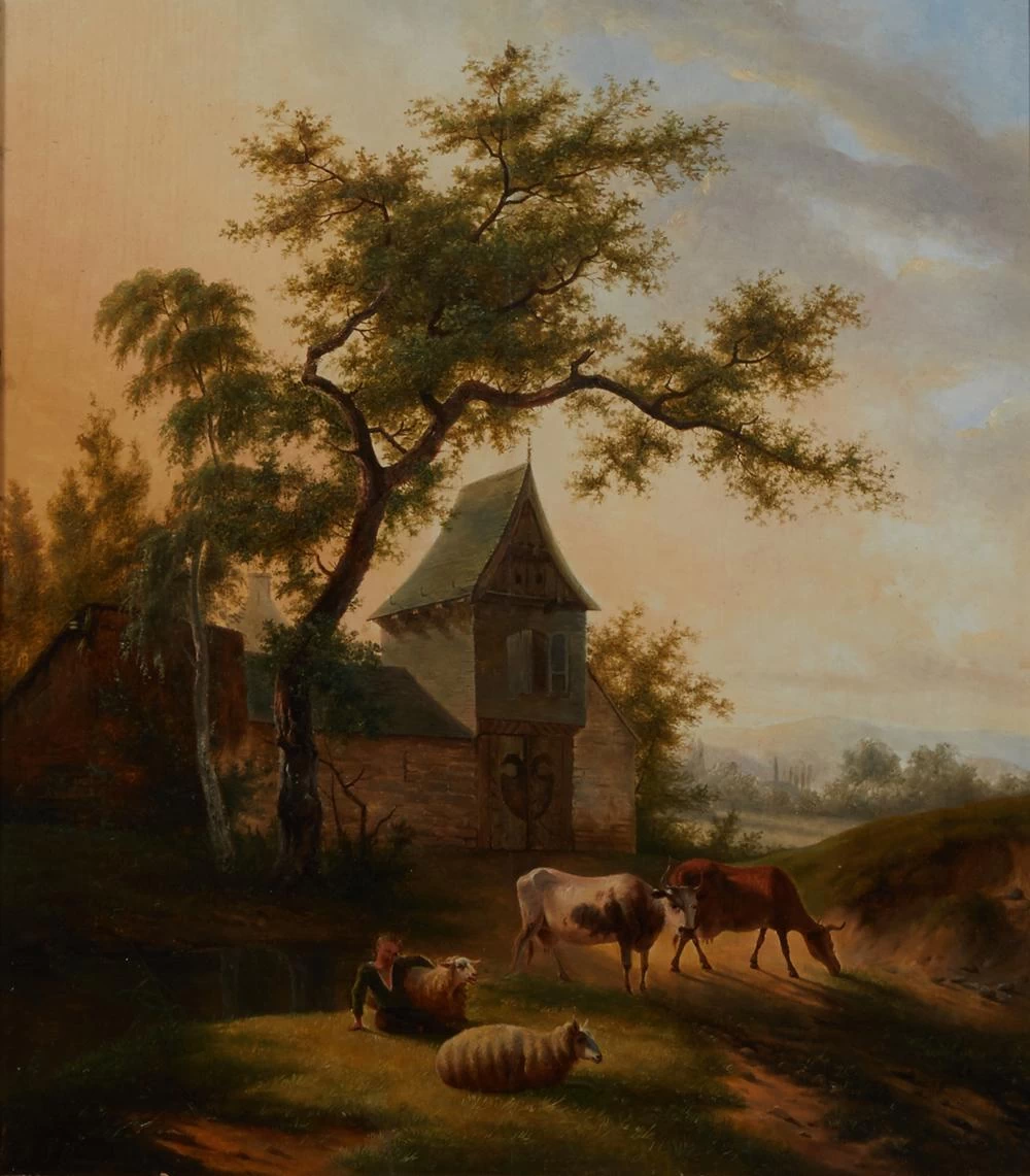 Balthasar Ommeganck - Mucche e pecore in un paesaggio del villaggio